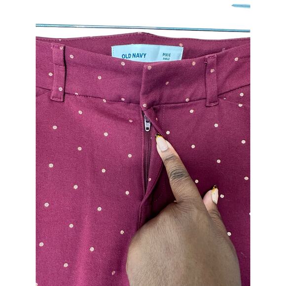 Old Navy Burgundy Rose Gold Polka Dot Mid-Rise Pixie Ankle Pants Size 4 Tall - Picture 8 of 14
